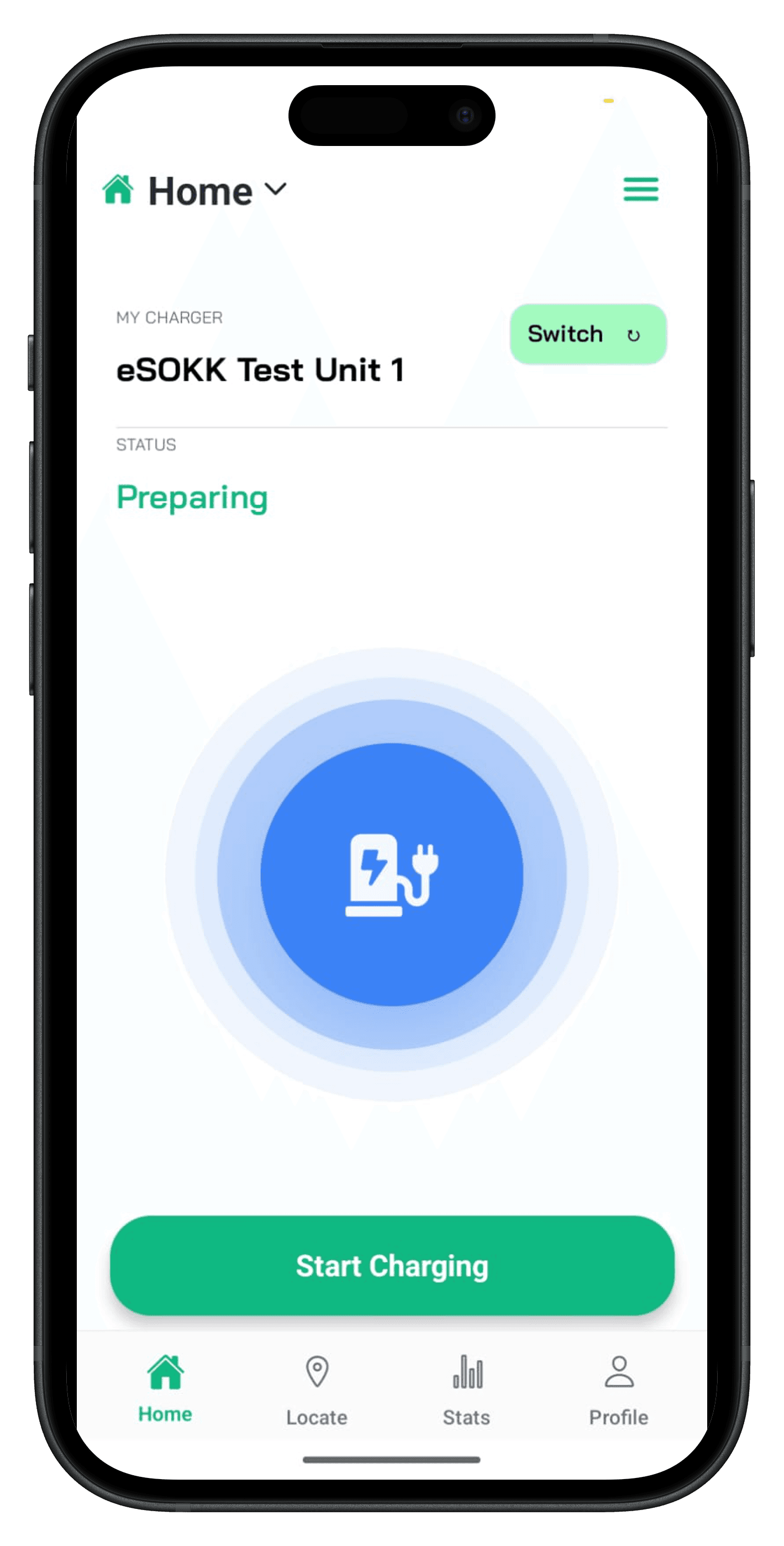 The Chaji rider app showing a balance and a Start Charging button